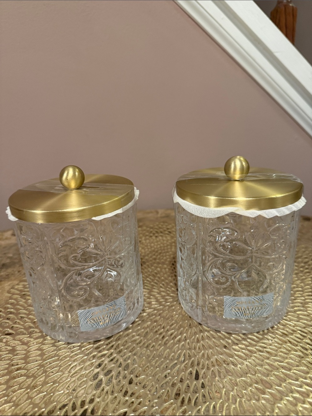Opulent Collection Embossed Glass Bath Storage Jars, Set of 2